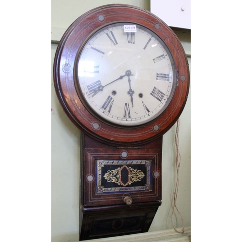 374 - A late 19th century American drop dial wall clock with Roman numerals