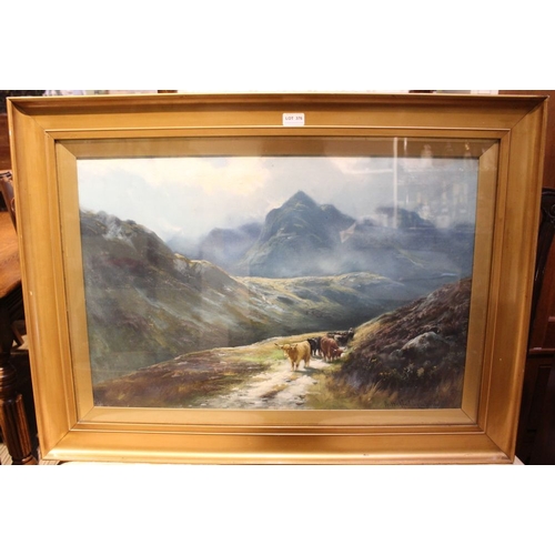 376 - Hadfield Cubley, oil painting of a Highland lake & mountain scene, 50cm x 75cm, in gilt glazed frame