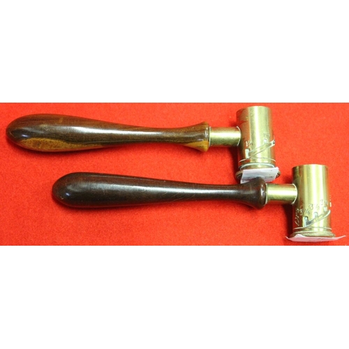 378 - A pair of late Victorian brass shot & powder measure, with turned wooden handles