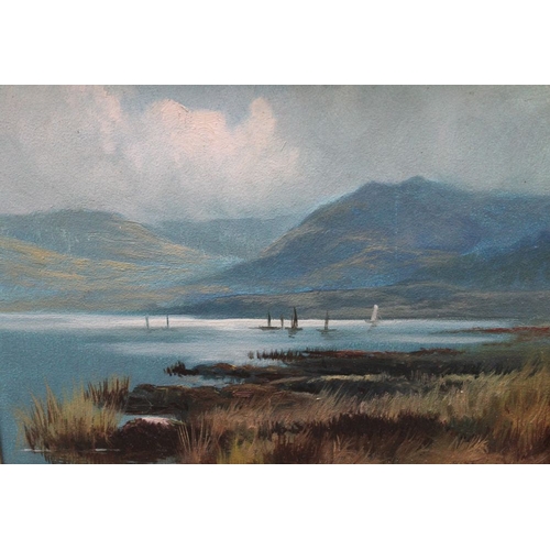 452 - Hadfield Cubley, a pair of late 19th century British School oil paintings on board, mountain & loch ... 