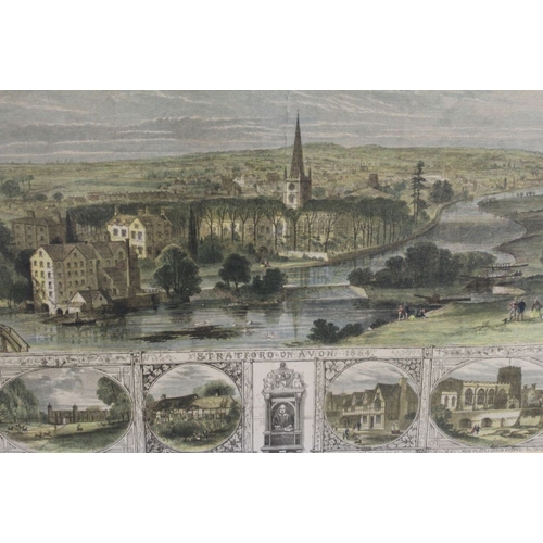 533 - A pair of 19th century hand coloured engravings, prospects of Stratford-upon-Avon, with local vignet... 