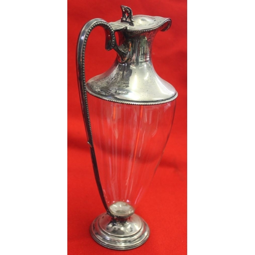 627 - A Victorian silver mounted glass claret jug, tapering plain glass form, with hinged cover, Sheffield... 