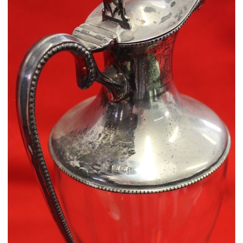 627 - A Victorian silver mounted glass claret jug, tapering plain glass form, with hinged cover, Sheffield... 