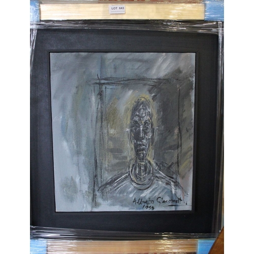 643 - John Myatt, a forgery of an Alberto Giacometti portrait, oil painting on canvas, 41cm x 36cm, framed... 