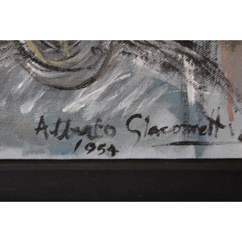 643 - John Myatt, a forgery of an Alberto Giacometti portrait, oil painting on canvas, 41cm x 36cm, framed... 