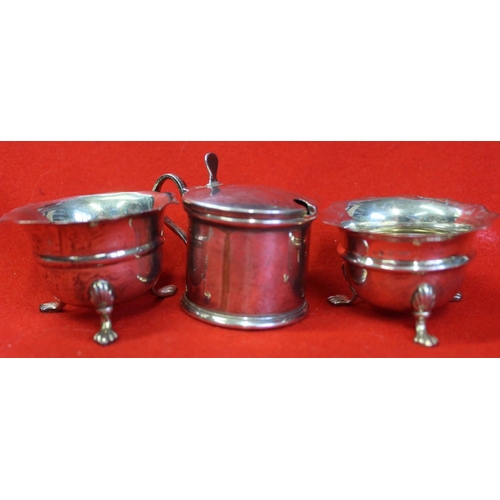 11 - A selection of silver condiments, includes three pepper pots, a lidded mustard and a pair of salts c... 