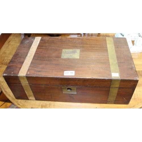 196 - A Victorian mahogany writing slope, containing Victorian cabinet photographs, letters, printed lette... 