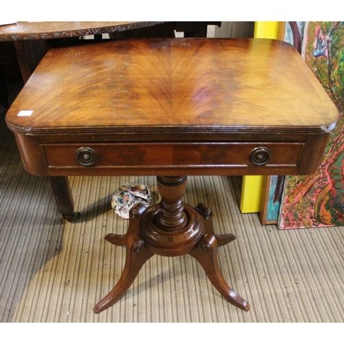 208 - A reproduction crossbanded mahogany occasional table, fitted single drawer on turned stem to a platf... 