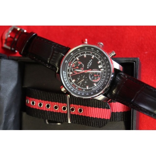 43 - A boxed men's Rotary watch with leather and fabric strap together with a Raymond Weil boxed presenta... 