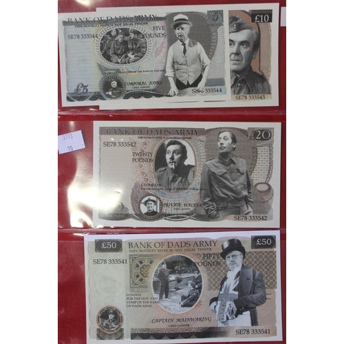 63 - Bank of 'Dads Army' pseudo bank notes to include £5 - Corporal Jones; £10- Sergeant Wilson; £20- Pri... 