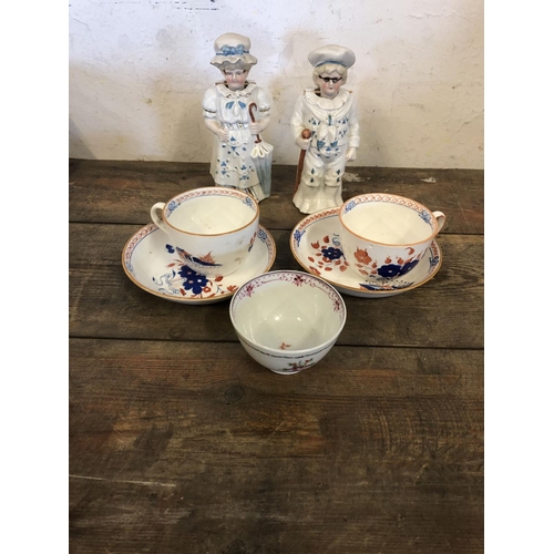 38 - Pair of bisque nodding figures,Spode cups and saucers and a oriental bowl