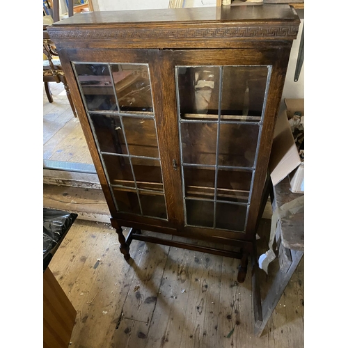 1 - Edwardian oak 2 door glazed cabinet