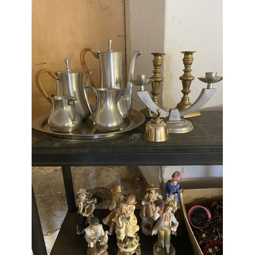 16 - Pewter teaset etc