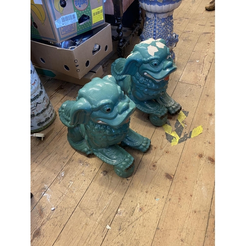 98 - Pair of Foo dog garden ornamets