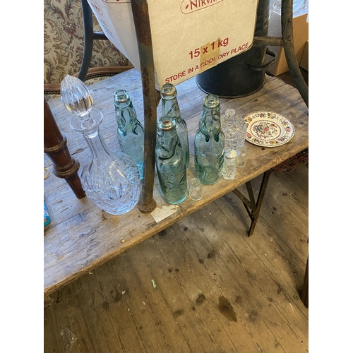 1019 - Cut glass decanter & bottles