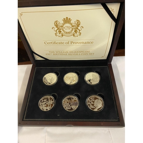 836 - Silver proof set of 6 coins commerating The birth of William Shakspeare