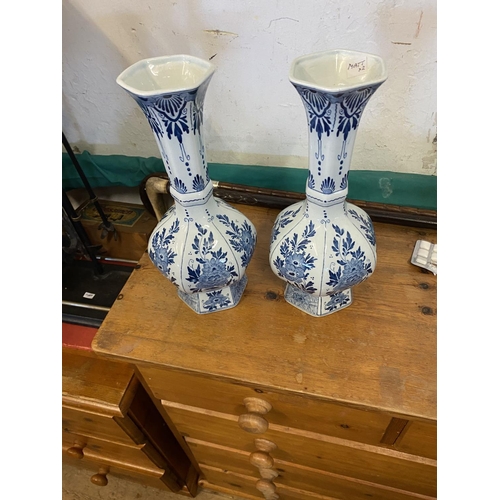 156 - Pair of blue & white Delft type vases