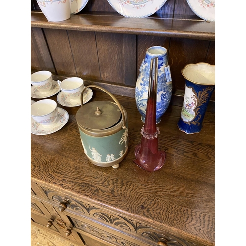 414 - Wedgewood jasperware biscuit barrel & epergne flute