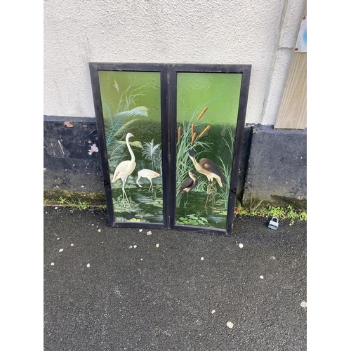 600 - Pair of bird paintings on glass