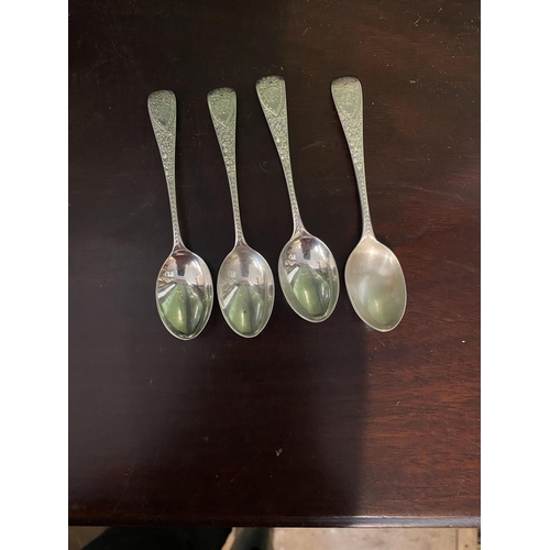 645 - 4 silver hallmarked bright cut teaspoons