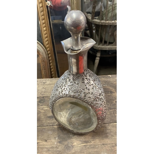 681 - Oriental silver mounted decanter