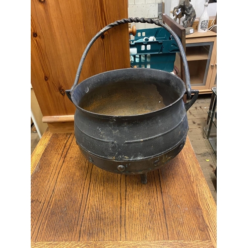 298 - Cast iron cauldron with copper band