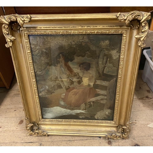 133 - Victorian silk tapestry in ornate gilt frame