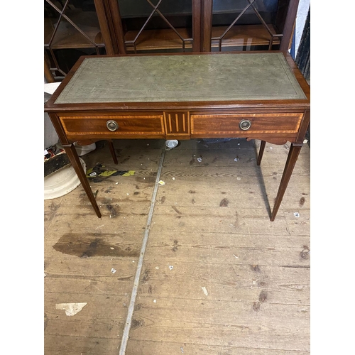 414 - Good quality mahogany 2 drawer leather top writing table