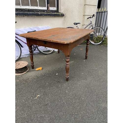 873 - 5ft Victorian pine kitchen table with drawer