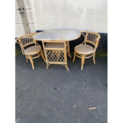 842 - Bamboo conservatory table & 2 chairs