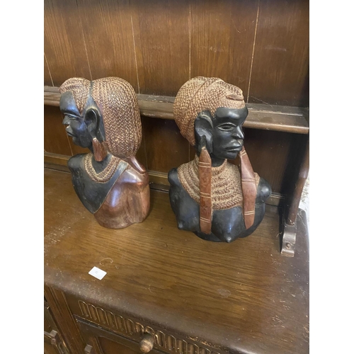 165 - Pair large carved African busts