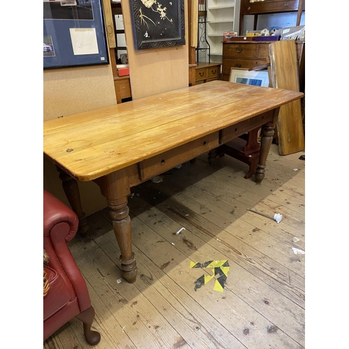 134 - Victorian pine 5ft kitchen table with 2 drawers