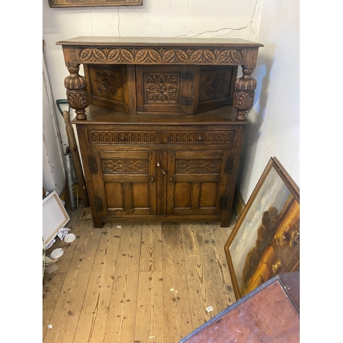 991 - Solid oak carved court cupboard