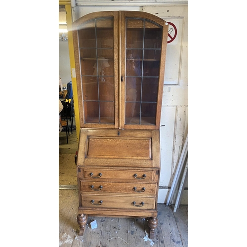 1 - Edwardian oak bureau bookcase