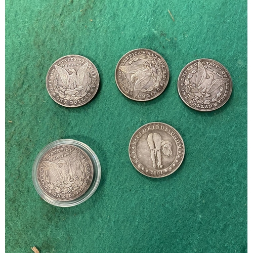 683 - 5 American dollar coins-erotic backs