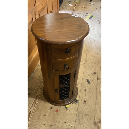 113 - Teak bedside cylindrical cabinet