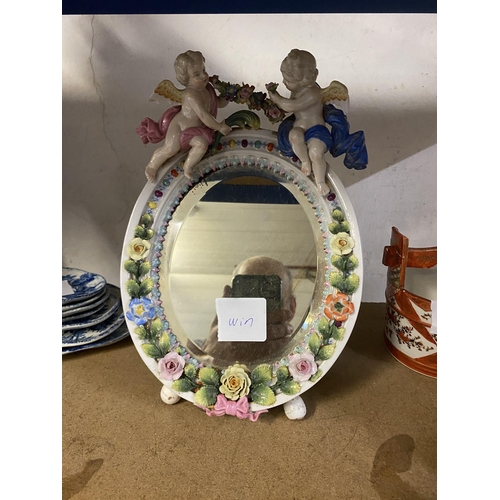136 - 19th century continental porcelain easel back dressing table mirror