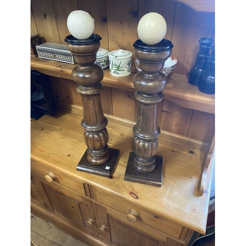 98 - Pair wooden candlesticks