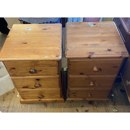 6 - Pair pine 3 drawer bedside chests