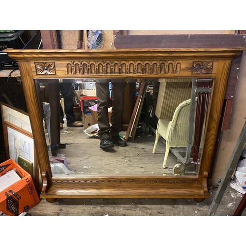 979 - Oak overmantle mirror