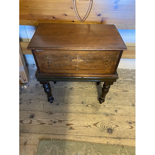 467 - Inlaid mahogany box on stand