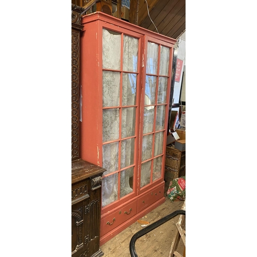 676 - Victorian painted pine glazed bookcase