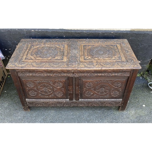 977 - 18th century carved oak coffer