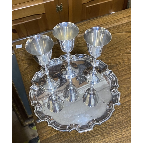 181 - Plated tray & goblets