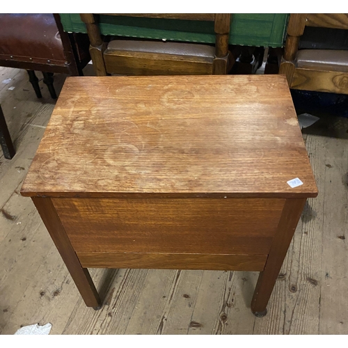 312 - Mid century teak sewing box & contents