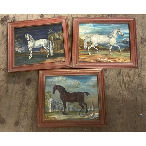 835 - 3 oils on canvas horses