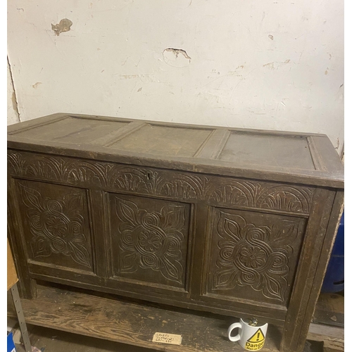 621 - 18th century oak carved coffer