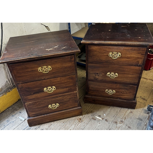 7 - Pair pine 3 drawer bedside chests