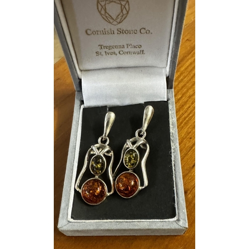 195 - Pair silver,amber & rock salt earings