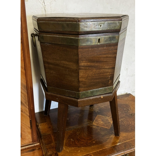 259 - Georgian mahogany brass bound wine cooler on stand